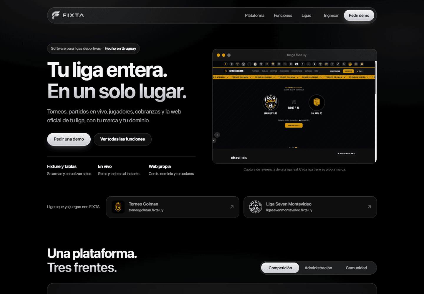Sitio oficial de FIXTA, plataforma de gestión deportiva